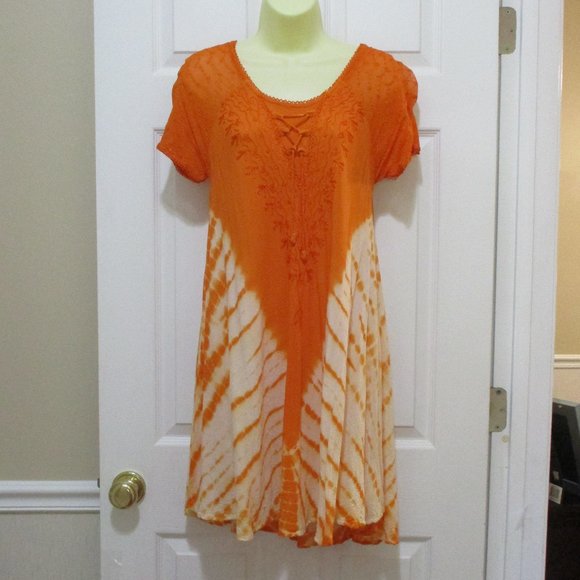 Gauze Tie Dye Coverup Dress sz S-M Orange Summer Beach Vacation - Picture 1 of 6